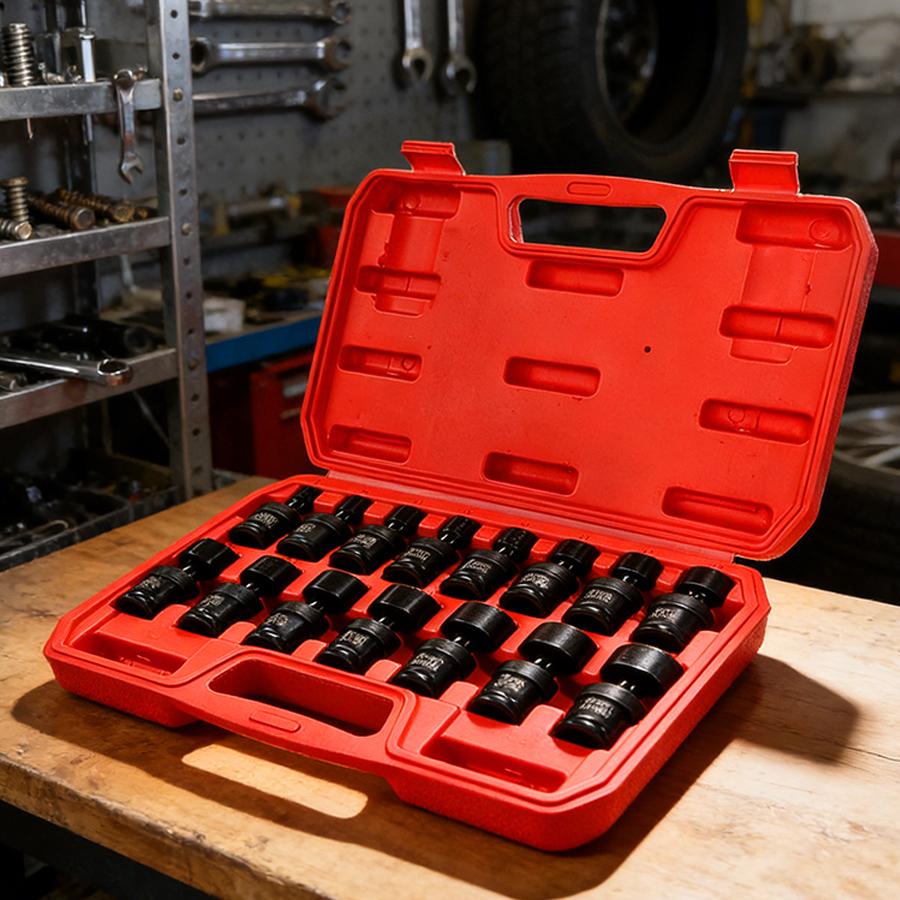 15PCS 3/8" Drive Shallow Universal Impact Socket Set,Swivel Socket Set,Metric Flexible Wobble Sockets, CR-MO,8-22mm, 6 Point