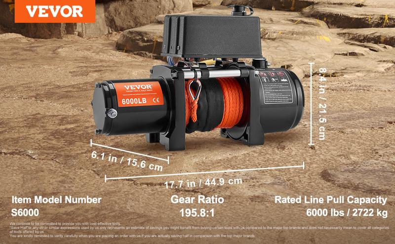 VEVOR Electric Winch for Truck 6000 lb Synthetic Rope Waterproof Remote Control
