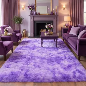 XEXSIN Shag Super Soft Fluffy Tie-Dye Purple Rug for Bedroom & Living Room Modern Shaggy Fuzzy Rugs Plush Indoor Nursery Home Decor Dorm Carpet with Non-Slip Bottom Aesthetic Carpet for Kids Home