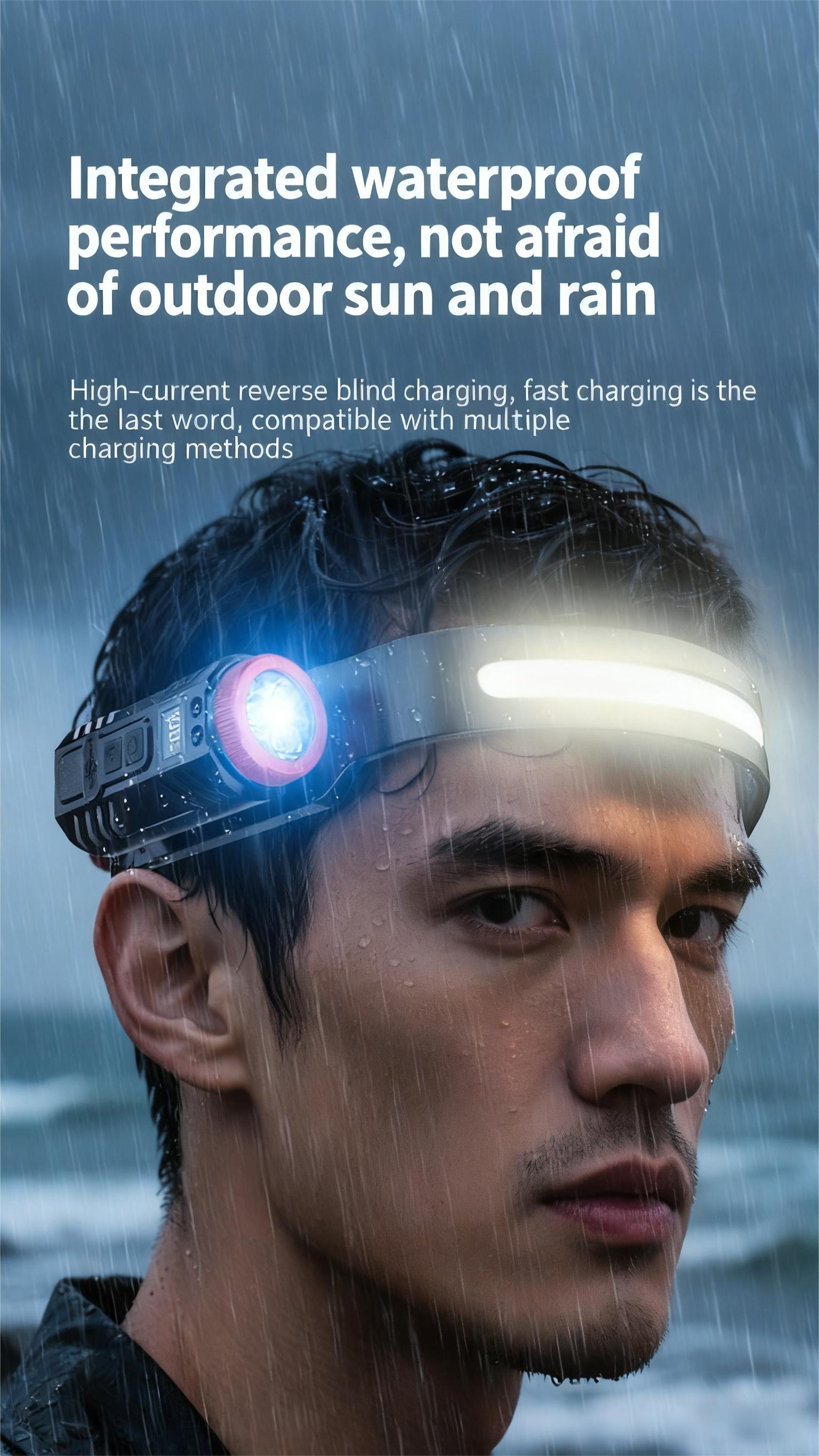 Outdoor High-Brightness LED Headlamp 5 Lighting Modes Portable Motion-Sensing Headlamp USB Rechargeable with Battery Indicator Long-Lasting Illumination Adventure Headlamp Ideal for Camping, Running, Auto Repairs, Dog Walking Perfect Christmas Gift Compac