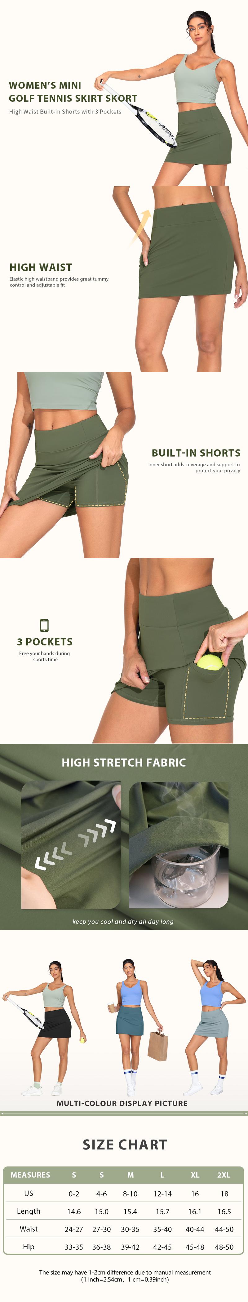 THE GYM PEOPLE 2 Pieces Women's A-line High Waisted Golf Skorts Tennis Mini Athletic Active Skirts Pickleball Built-in Shorts with 3 Pockets