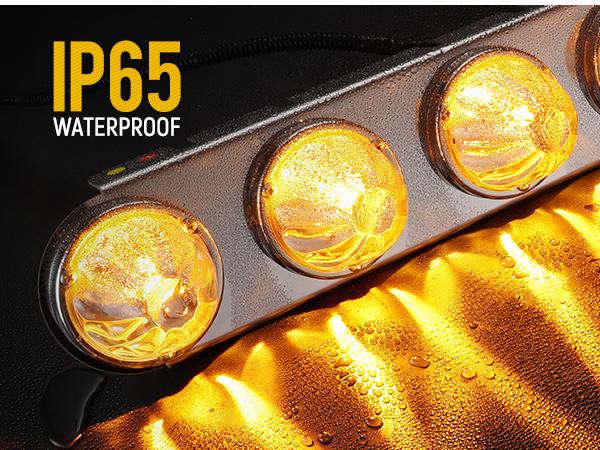 Partsam 1 Pair Radius Style 21.5" Front Air Cleaner Light Bar with 5Pcs Glass Watermelon Lights, Stainless Steel Bracket, Compatible with Peterbilt Kenworth Freightliner