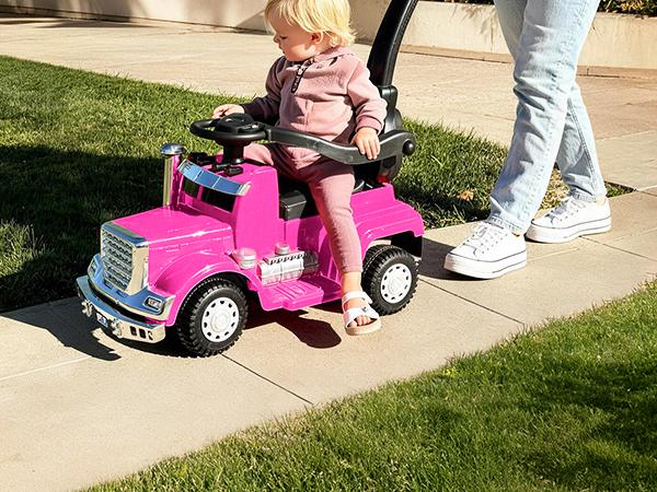 Hikiddo 3 in 1 Toddler Push Car for Boys & Girls Aged 1-3 Pink Retro Vintage Design with Music Player for Indoor Outdoor Use