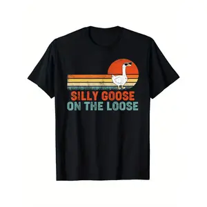 😏[Graphic Hoodie]Silly Goose Graphic Tee for Men Funny Casual Round Neck T-Shirt Silly Goose On The Loose Print Short Sleeve Streetwear Shirt Everyday Wear Trendy Meme Style Black Tee Unique Gift Idea for Men and Funny Shirt Lovers