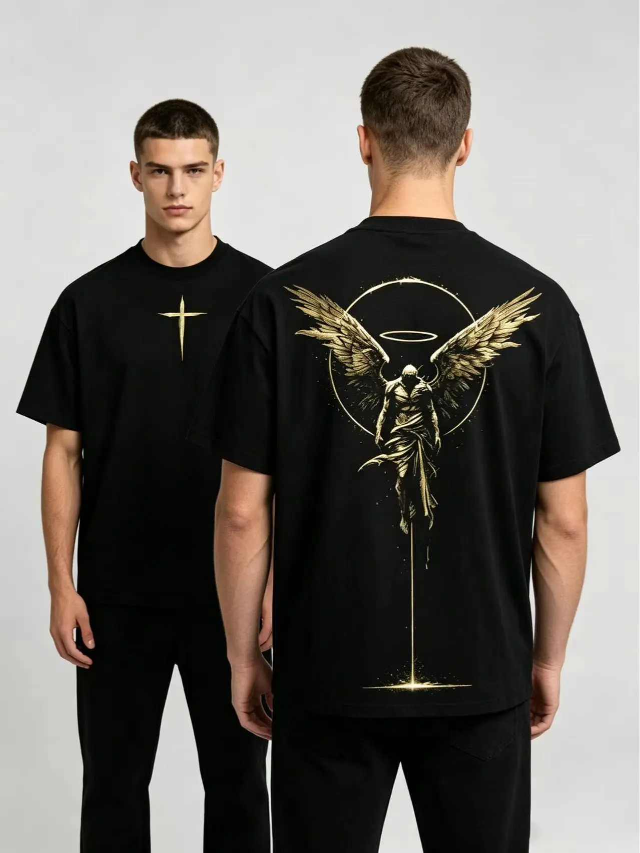 ARCHANGEL OF REPENTANCE T-Shirt Acid Wash Pump Cover Fallen Angel Double Printed Heavy Cotton Unisex Crusader Armor Graphic Tee, Vintage Cross Shirt, Medieval Warrior Streetwear, Gothic Faith Oversized Tee,funny graphic tee, men’s trendy t-shirts