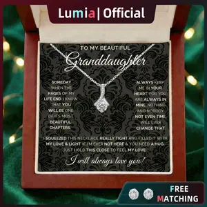 To My Beautiful granddaughter Necklace,granddaughter Gift,Solid Wood Gift Box with LED Light & Card | For Expressing Love ,Surprise Gift ,  Mermaid Tail Necklace, Precious Gift