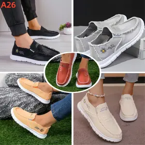 A26-Women's Casual Loafers with Floral Embroidery- Made of Soft Fabrics, Featuring Non-Slip Rubber Soles, Lightweight and Comfortable for All Seasons. Casual Footwear Floral Embroidered Shoes
