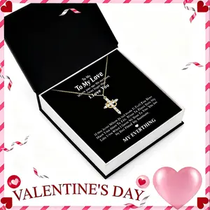 Valentine’s Day gift For her with box Upgraded Crown Cross Necklace For Women 14K Gold Plated Crown Cross Pendant Necklace Simple Diamond Gold Necklaces Faith Cross Jewelry First Communion Necklace