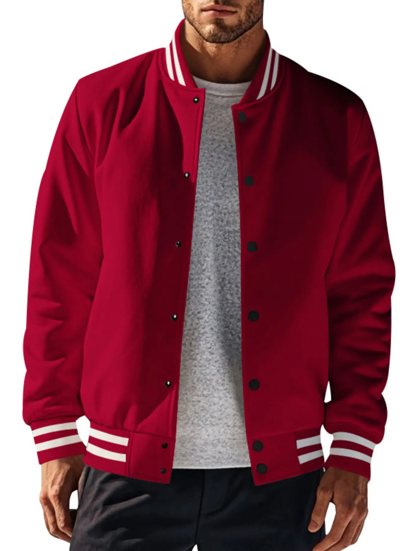 Men's Fleece-Lined Baseball Jacket Coats Menswear | Vintage Bomber Style with Stand Collar, Long Sleeve (Winter Windproof, Relaxed Fit for Streetwear & Casual Outfits) Casual Bomber Jackets