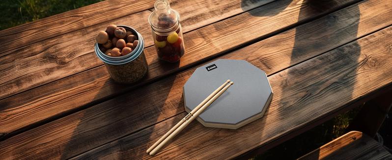 Donner Drum Practice Pad 8 Inches, Silent Practice Drum Pad 2-Sided With Drum Sticks - Gray/Blue