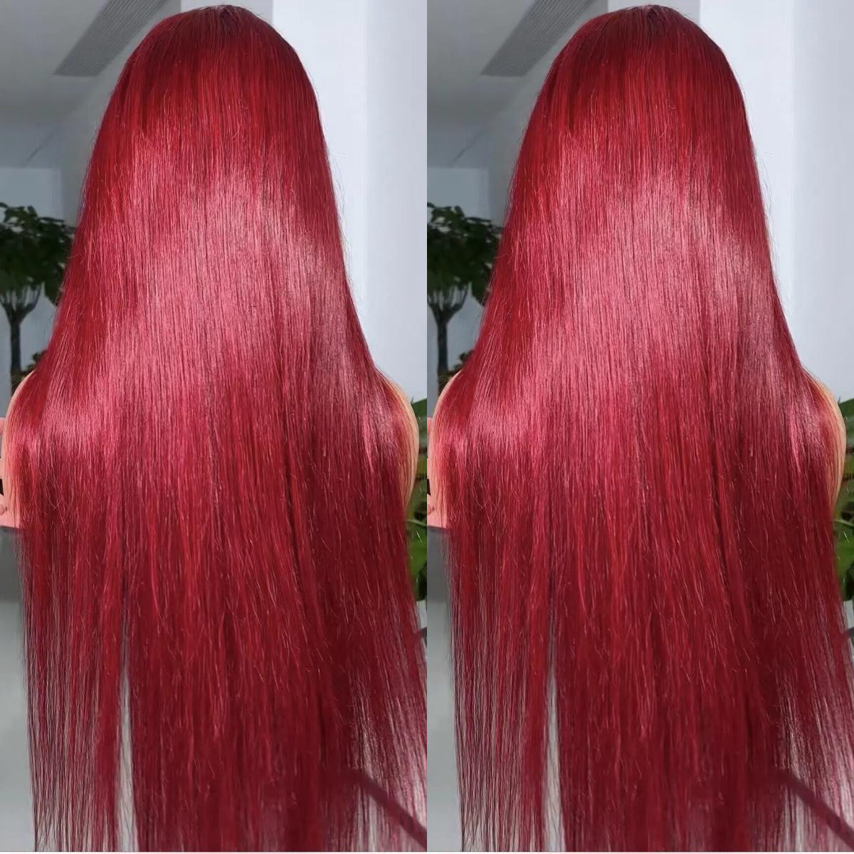 Burgundy 99J Lace Front Wig Straight 13x6 HD Lace Frontal Wig Human Hair For Women Pre Plucked Colored Lace Wig 180% Density