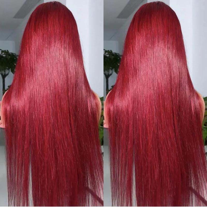 Burgundy 99J Lace Front Wig Straight 13x6 HD Lace Frontal Wig Human Hair For Women Pre Plucked Colored Lace Wig 180% Density