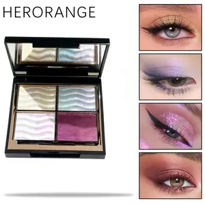 Multichrome Eyeshadow and Blush Palette - 4-Color Shifting Iridescent Highlighter, Buildable Sparkling Glitter for Cheeks & Eyes, Long-Lasting & Sweat-Resistant Festival Makeup Kit for Halloween, Parties, Cosplay Gift ！ Cosmetic