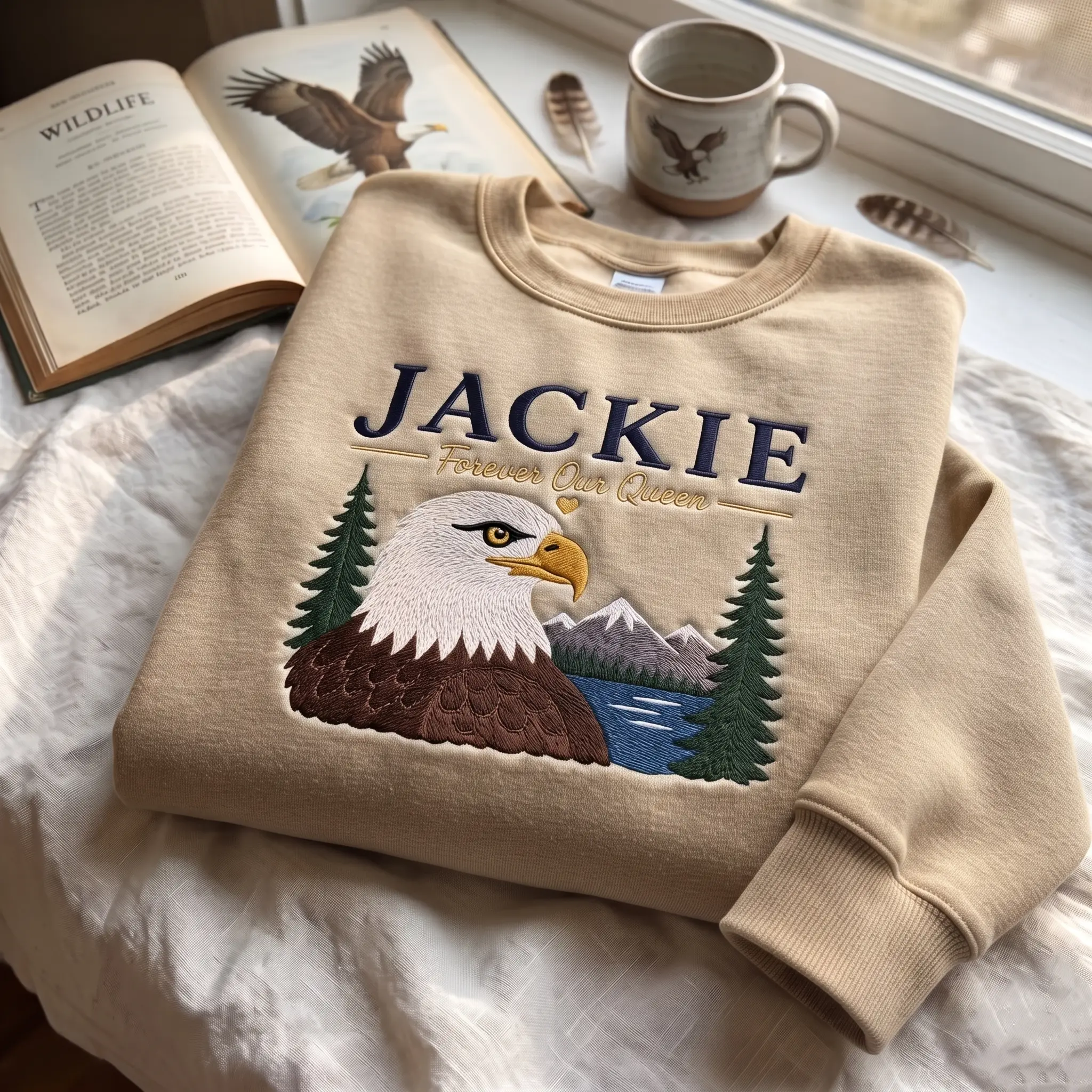 Embroidered Jackie Forever Our Queen Sweatshirt, Big Bear Bald Eagle Tribute Tee, Jackie Memorial Shirt, Eagle Lover Gift, Wildlife Remembrance