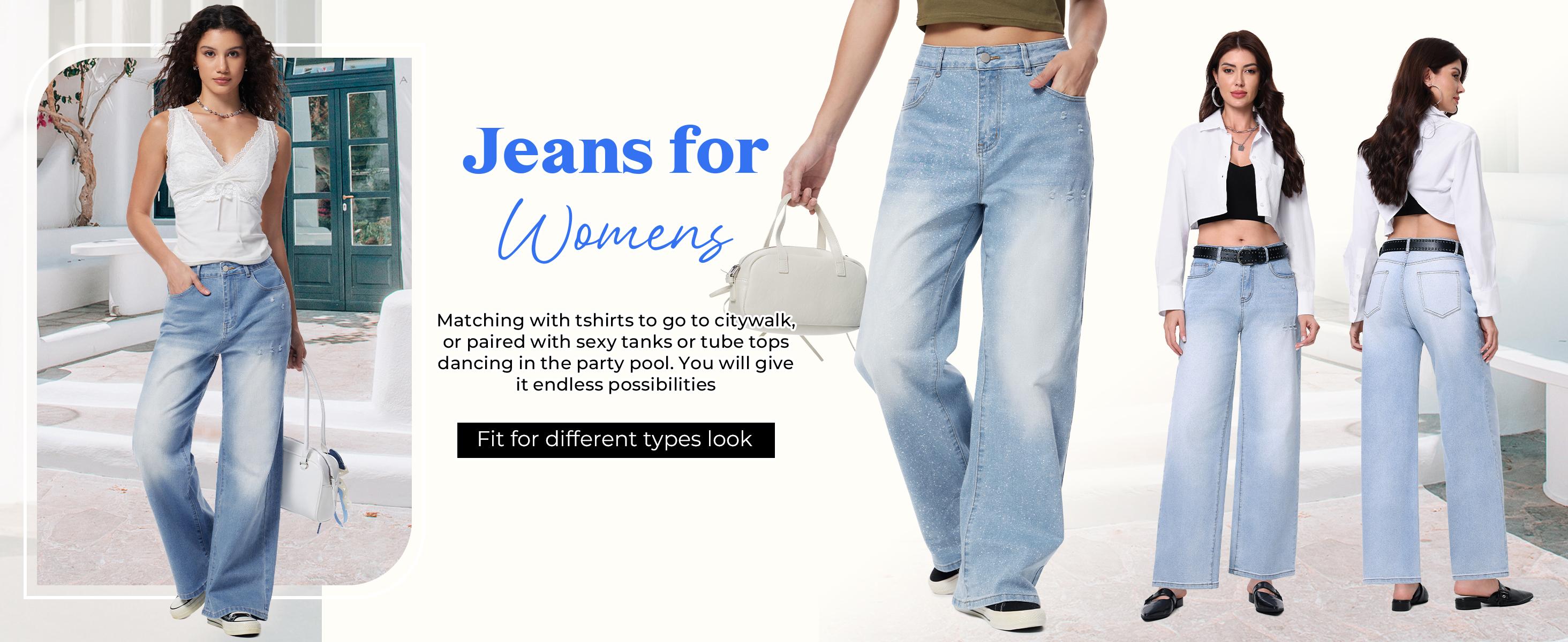 EMMIOL Women's Trendy Casual Denim Pants - Elastic High Rised Wide Leg 2025 Style All Seasons Comfortable Fit