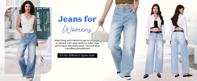 EMMIOL Women's Trendy Casual Denim Pants - Elastic High Rised Wide Leg 2025 Style All Seasons Comfortable Fit