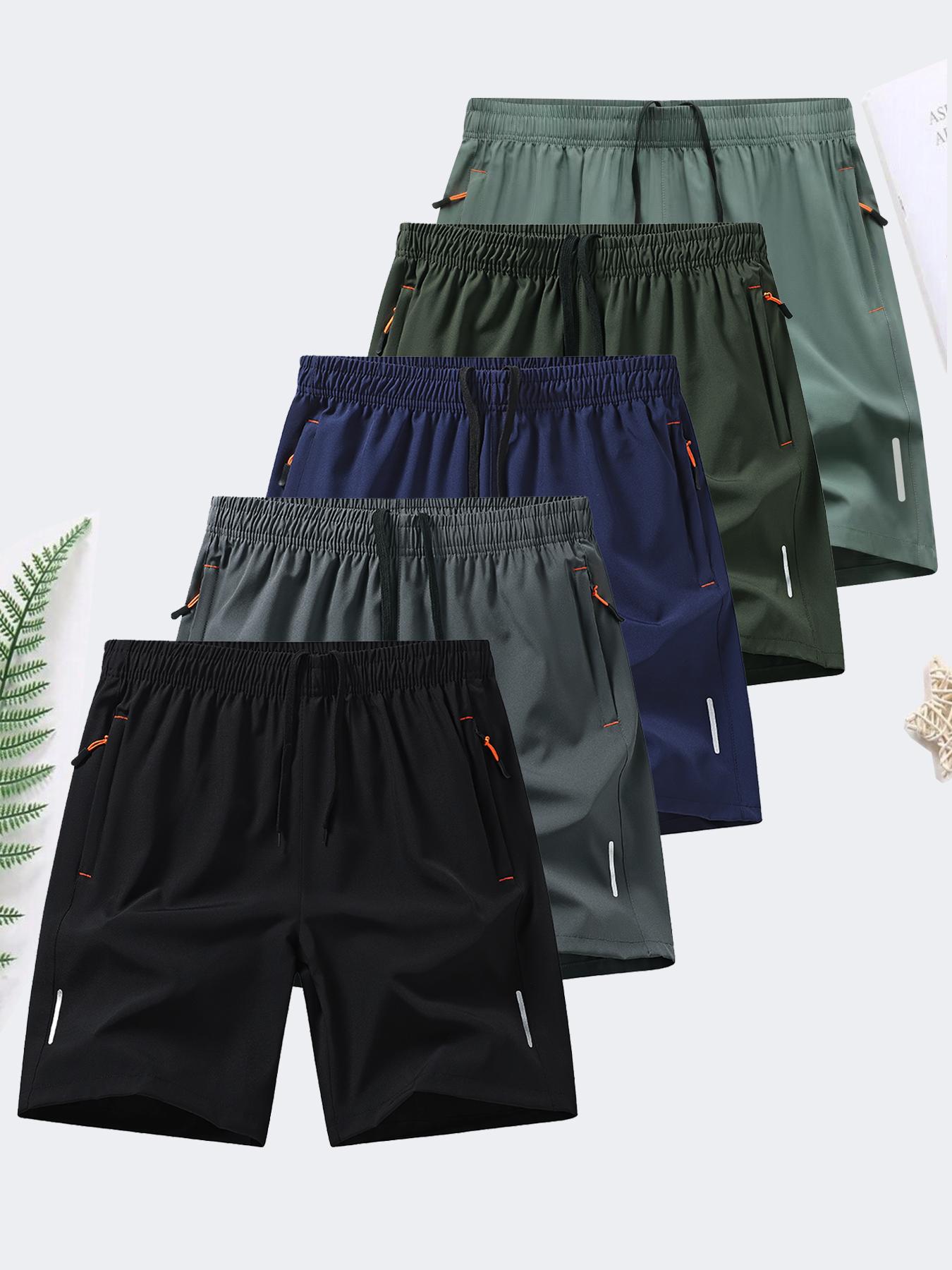 6-piece set, men's zipper pocket shorts, summer ice silk beach shorts, ice-sense quick-dry sports casual pants, basketball shorts thin, plus-size men's clothing reflective strip design, Menswear,Plain Trouser,suitable for running and fitness. Beige