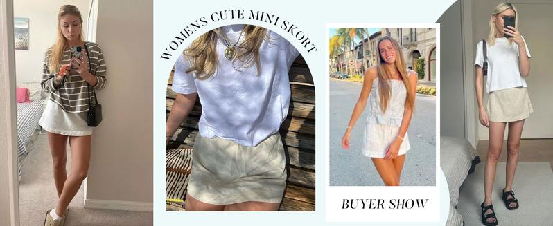 Yeokou Women's Petite Skorts Cotton-Linen Mini Skirt with Built-in Shorts A-line Style for Beach & Casual Wear