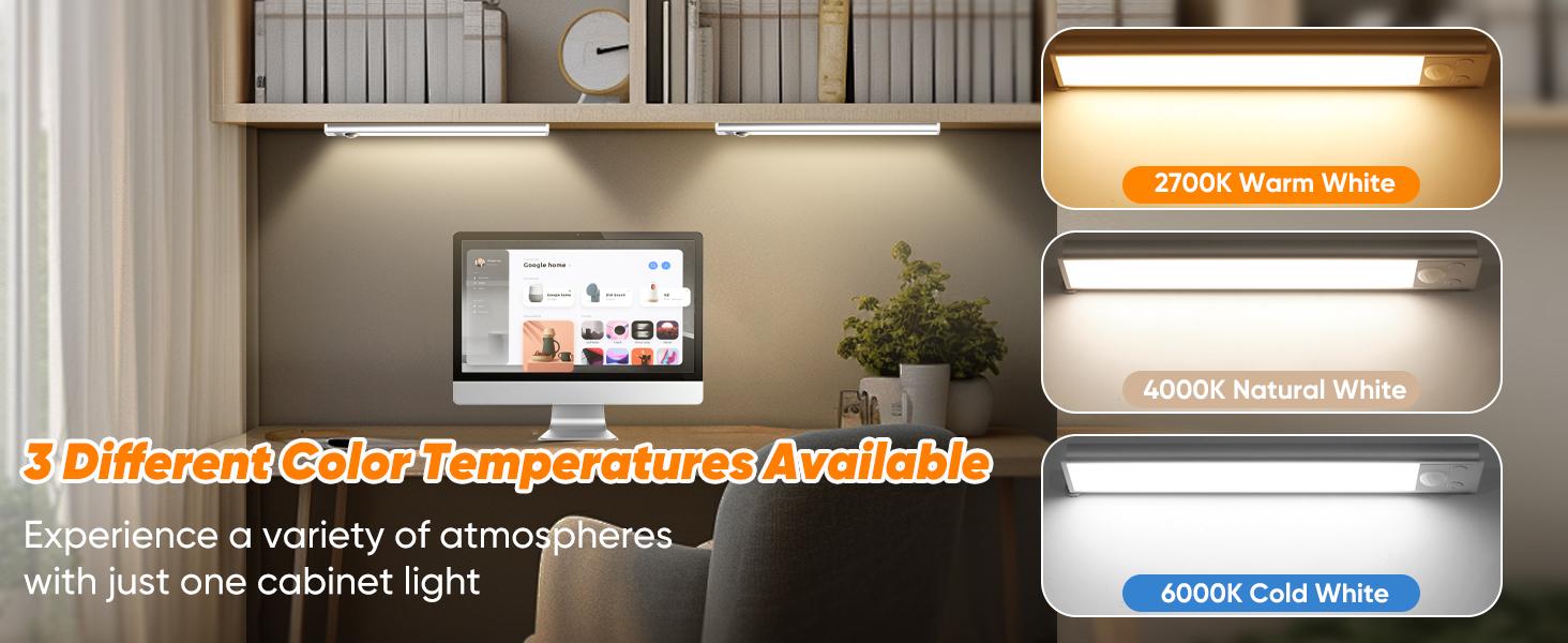 ‌"16" Under Cabinet Lighting - 1/2/4 Pack USB Rechargeable LED Closet Lights with Motion Sensor & Dimming, Stick-On Lights for Bedroom, Kitchen, Stair (16-Inch)