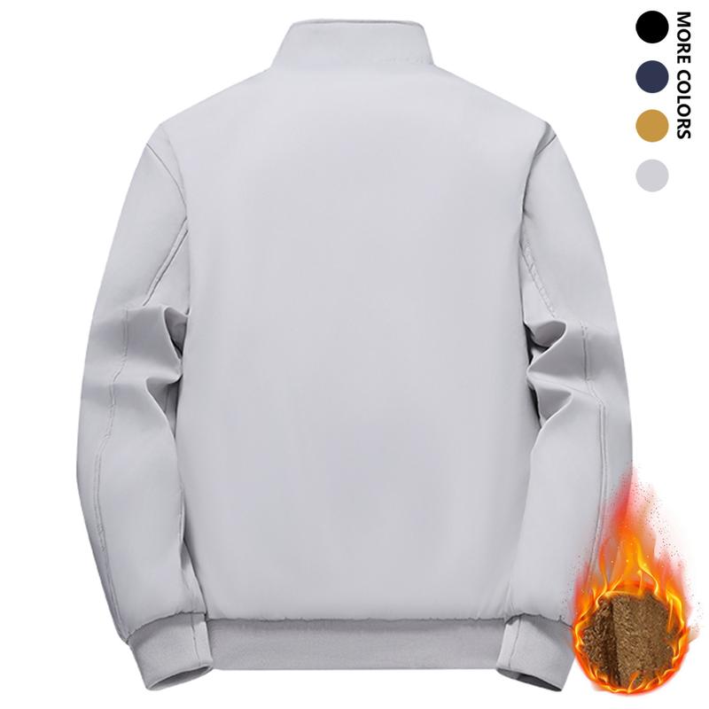 Men's Solid Color Zip Up Hooded Warm Fleece Lined Jacket, Regular Fit Casual Long Sleeve Front Zipper Coat, Suitable for Autumn and Winter, Men's Everyday Wear, Newly Designed Short Fleece Jacket for Autumn and Winter, Warm and Stylish Stand Collar Trendy