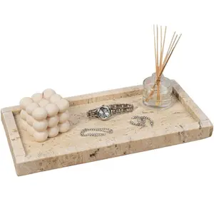 Luxe Stone 12" x 6" Classic Minimalist Rectangular Marble Bathroom Countertop Tray