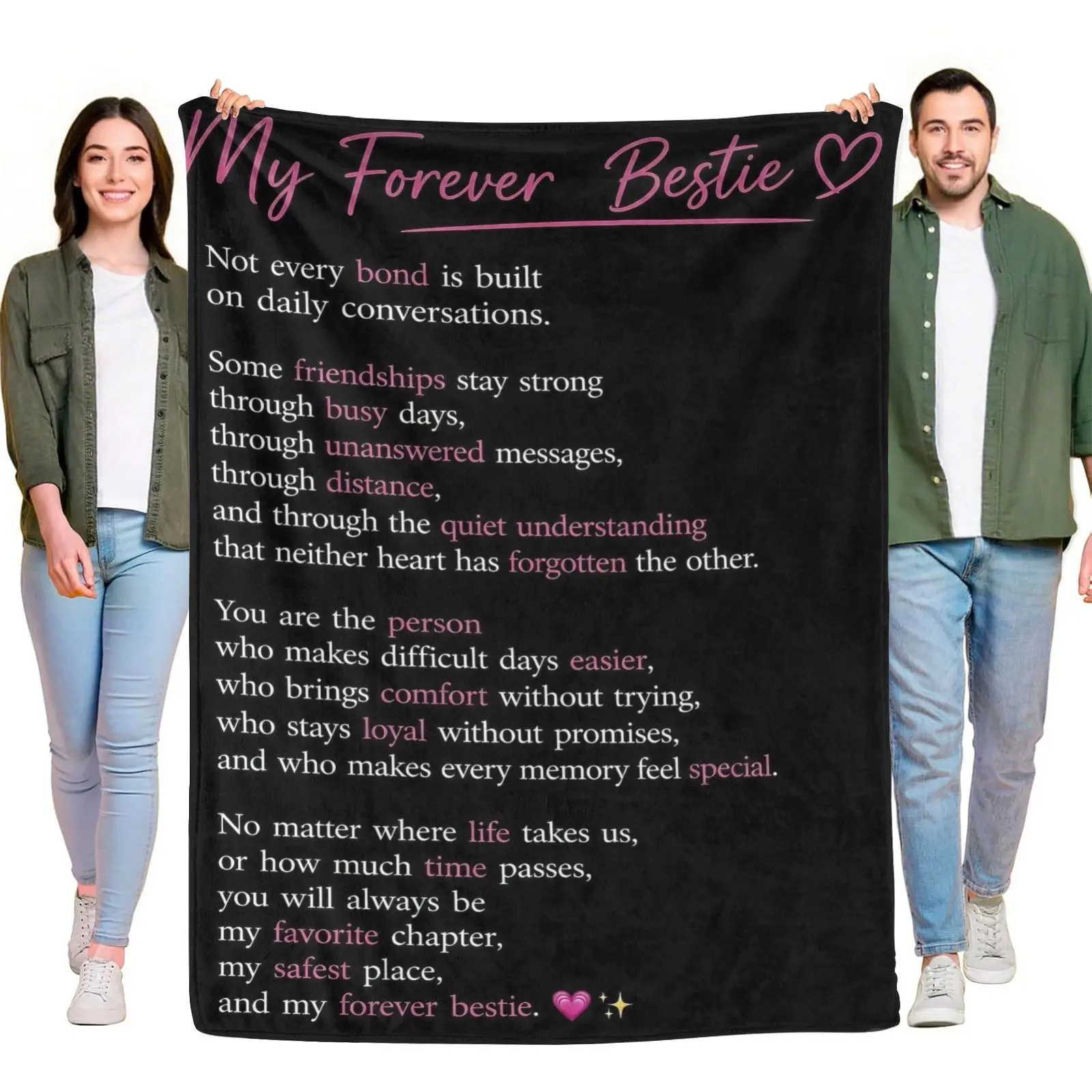 Friendship Quote Flannel Throw Blanket - Black Background, Rectangular Textile Tapestry, Machine Washable Long-Distance Best Friend Comfort Home Decor Blanket