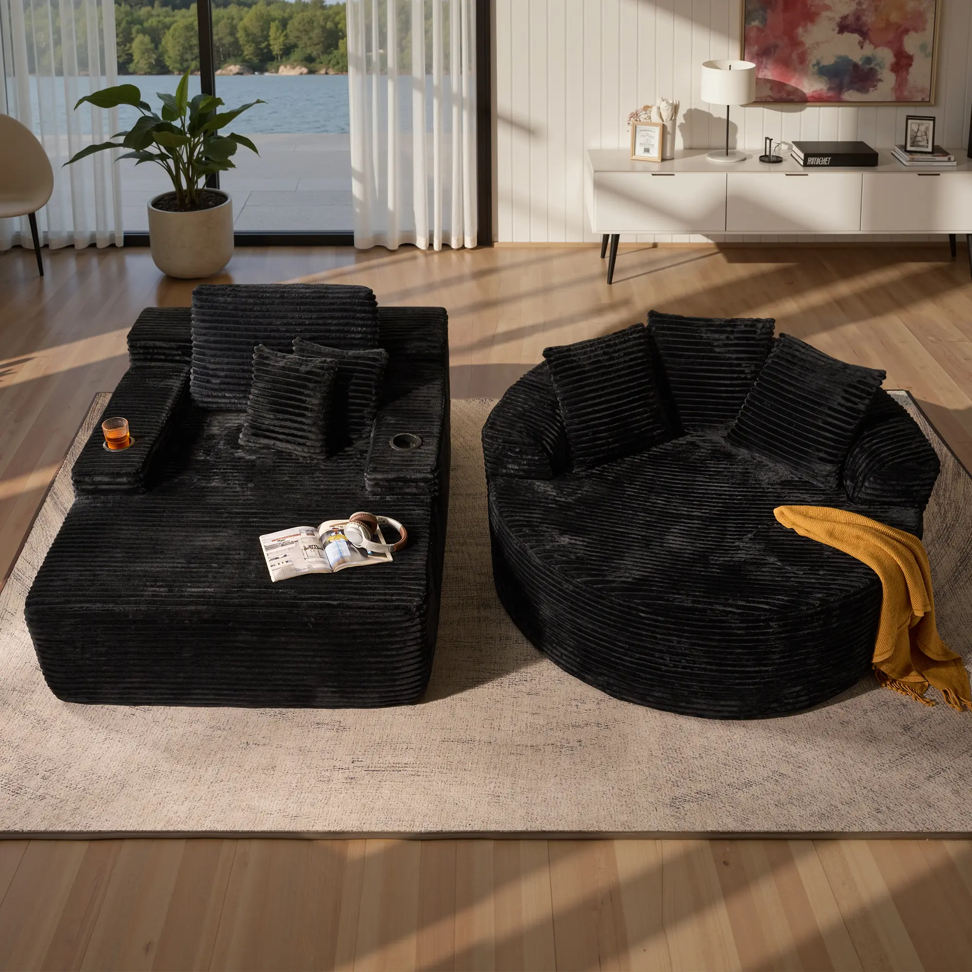 2 PCS Set - Black Plush