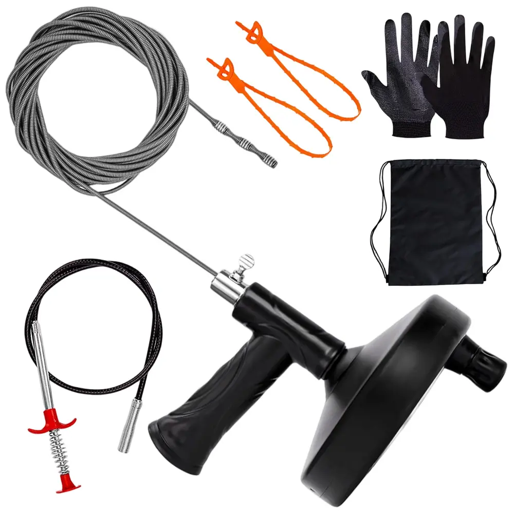 Drain Auger,33 FT Plumbing Snake,Heavy Duty Toilet Snake Drain Clog Remover for Bathroom Sink,Kitchen Cleaning,Comes with Gloves and 1 Pack Plastic Hair Snake (Black) - Home Improvement.