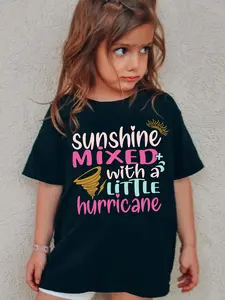 "Sunshine Mixed With A Little Hurricane" Kids T-Shirt Cute Weather Graphic Short Sleeve Cotton Tee for Girls Boys
