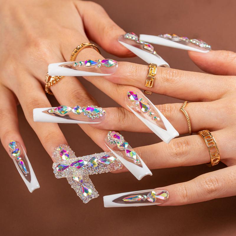 Lovful Square Mid Length 1.7" Handmade Acrylic Press-On Nails for Art & Care|10PCS Reusable,Salon Quality,Link1 H23-H195 Outdoorfun