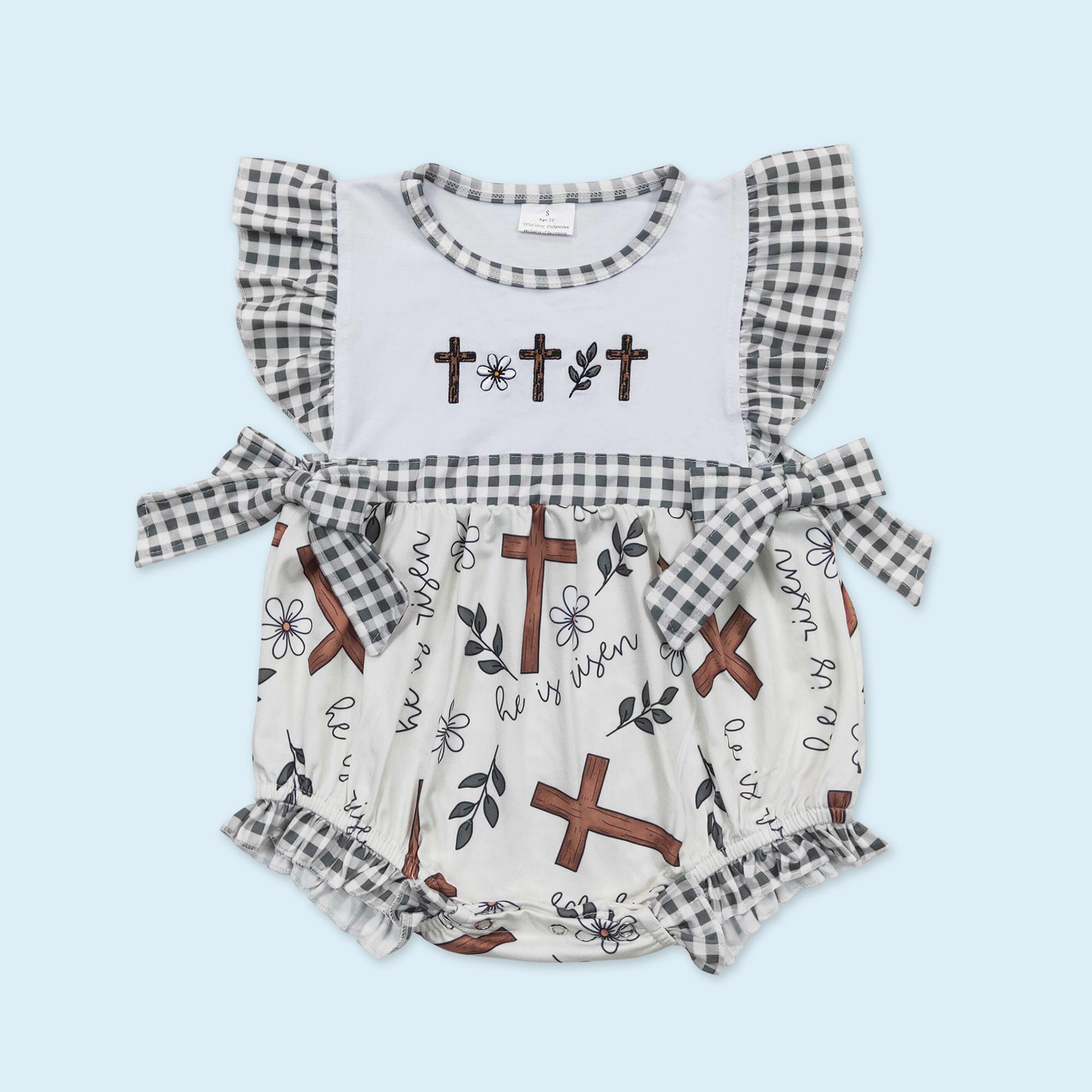 Easter cross floral design kids girls summer outfit