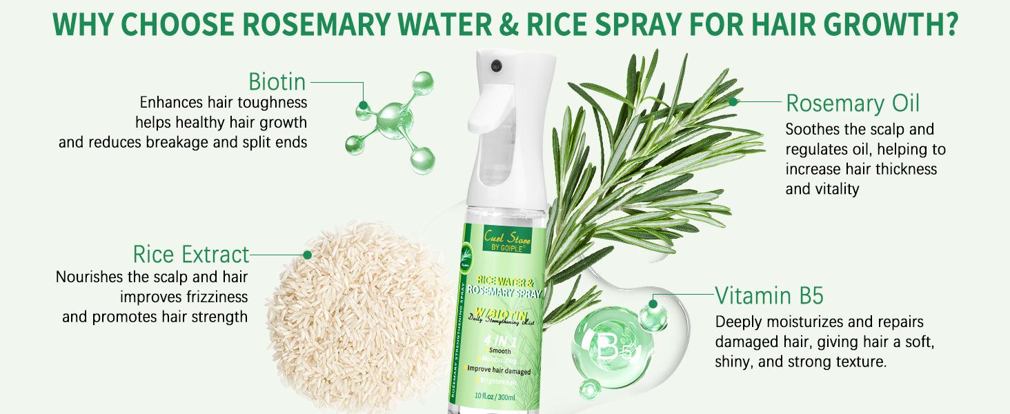 Rice Water Rosemary Spray - Rosemary & Rice Water Spray For Women & Men, Dry, Weak Hair, Thickening Haircare Organic
