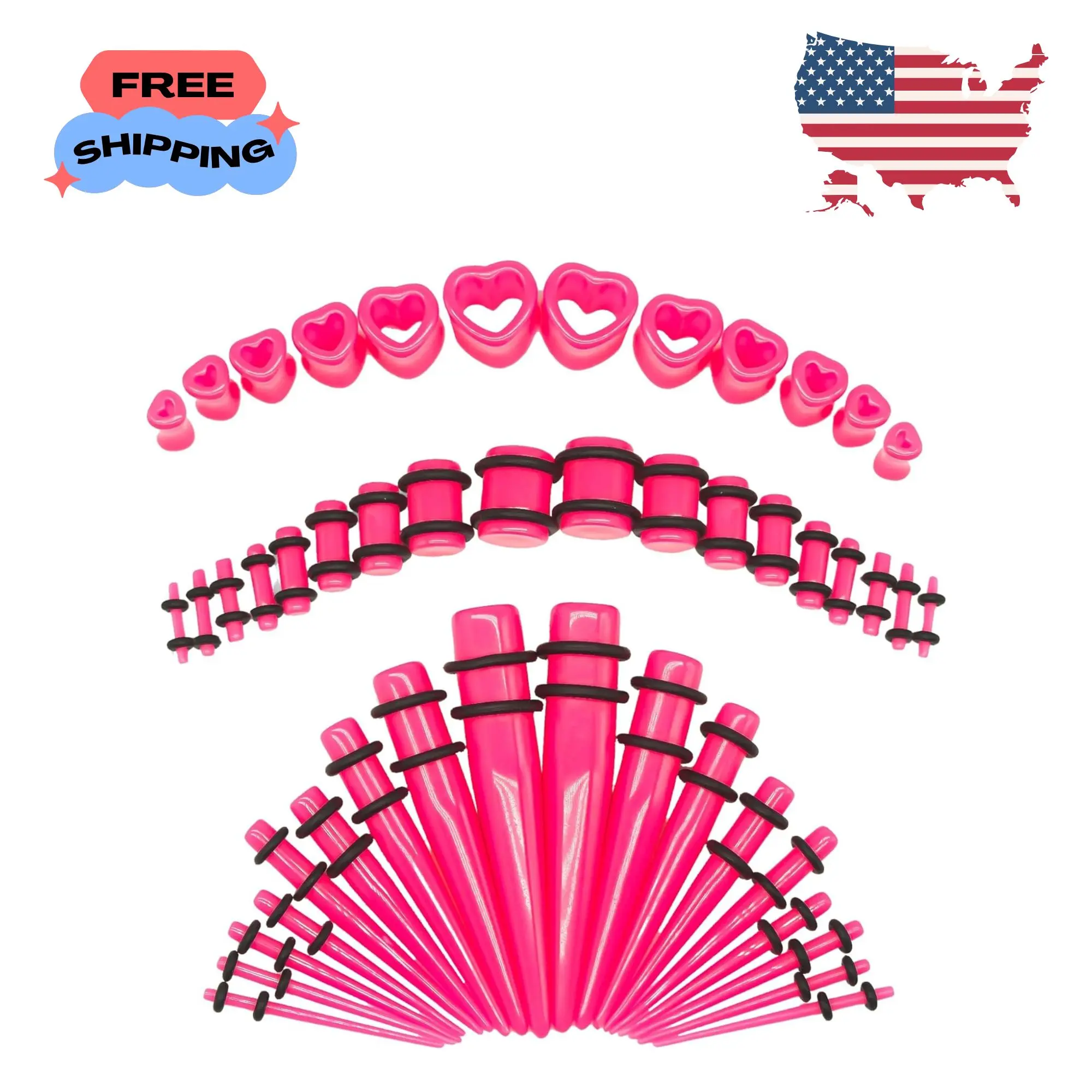 48 PCS Acrylic Gauge Kit Tapers Heart Tunnels Plug 14G-0000G Ear Stretching Set