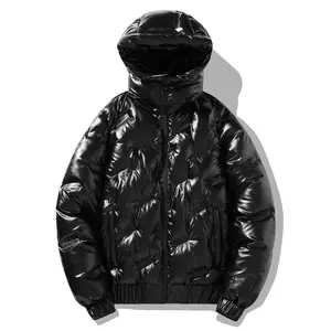 Street Style Hooded Puffer Jacket Men - 100% Polyester Shiny Windproof Winter Coat with Removable Hood, Zip Pockets, Casual Long Sleeve Regular Fit Thermal Outerwear - Men - Suitable Winter - Perfect Outdoor Enthusiasts collar solid color Menswear Tops