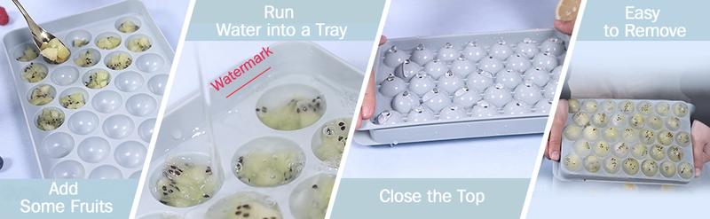 WIBIMEN  2 Pack 33 Cavity 1IN Round Ice Cube Tray with Lid & Bin, Perfect for Freezer, Ice Cube Molds for Whiskey & Drinks Kitchenware Containers Box Plastic Utensils Silicone Home