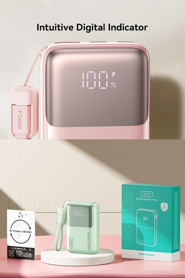 INIU P50 Pocket Rocket 45W PD 10000mAh Power Bank, 2026 Mini Pocket Size Powerbank Travel Essentials Portable Charger, Detachable Lanyard USB C Cable Fast Charge Phone Battery Pack for iPhone 17 16 15 series iPad Airpods Samsung Switch Perfect Gifts