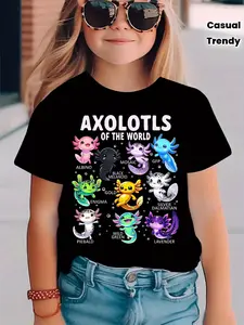 Axolotls of the World Kids T-Shirt, Cute Axolotl Species Graphic Tee, Axolotl Lover Gift for Toddler Kids Boys Girls