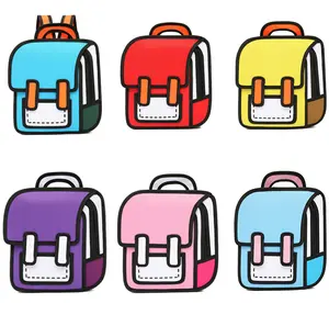 Quadratic element Backpack Cute Cartoon 3D Jump Style 2D Drawing from Comic Paper Anime Bookbag School Supplies Fun Daypack