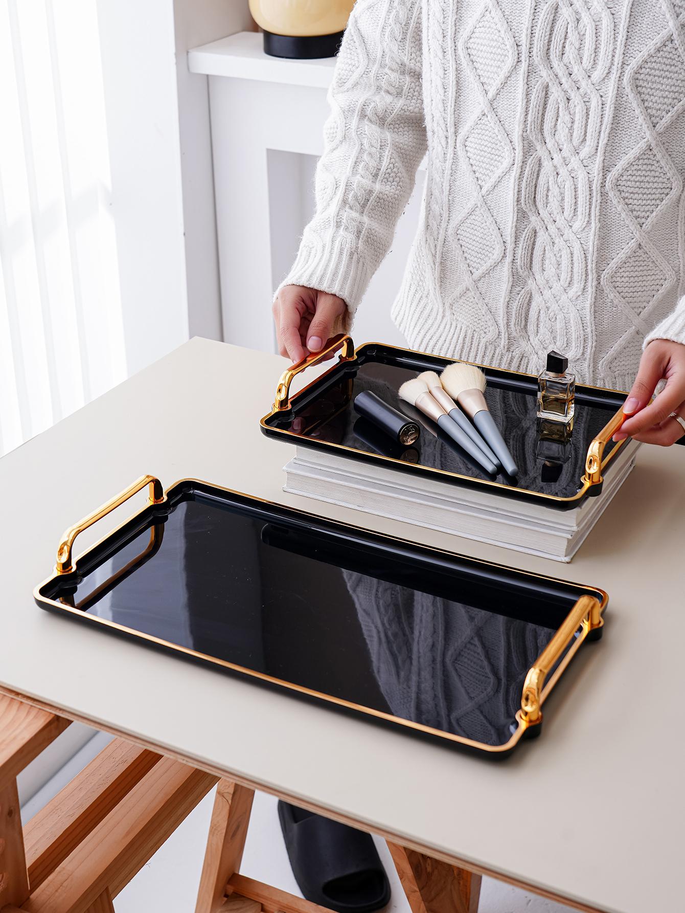 Black Acrylic Serving Tray - Rectangular, Perfect for Kitchen Use, Wedding & Party Decor, Tea Party Setup & Home Display