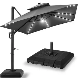 Best Choice Products 9x12ft 2-Tier Square Outdoor Solar LED Cantilever Umbrella w/ 360-Rotating Base  –