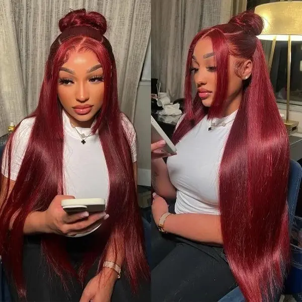 [Special Offer:30" Only $199] 99J Burgundy Color 13x6 Lace Front Straight Wig 180% Density Pre Plucked Pre Cut Ashimary Virgin Human Hair