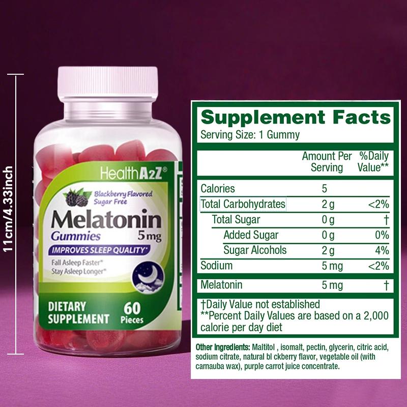 HealthA2Z Melatonin Gummies (Blackberry Flavored) - 60 Pieces (Pack of 1) - Natural Sleep Aid for Adults