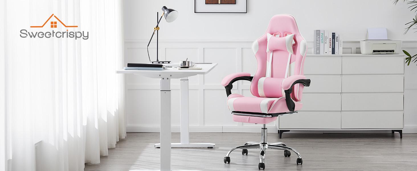 Height-Adjustable Gaming Chair with Footrest, 360° Swivel Seat, Headrest for Office or Gaming Use