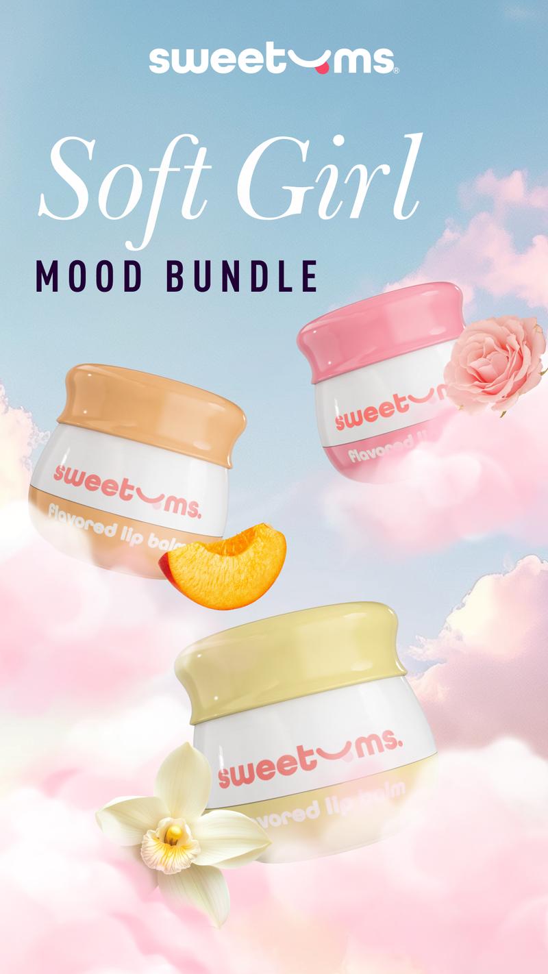 SWEETUMS Soft Girl Lip Balm Set Peach, Sweet Rose and Vanilla Flavored Lip Balm Buy 2 get 3 honey pot with applicator and mirror glossy hydrating jojoba oil valentines gift