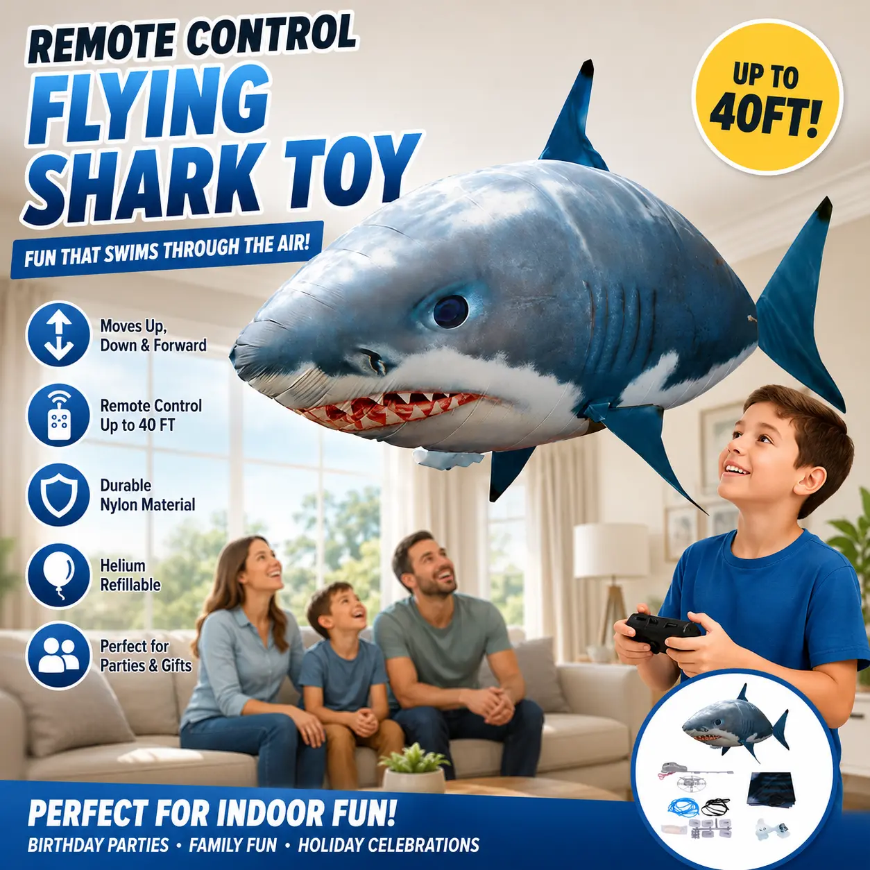 Remote Control Flying Shark Toy, Inflatable Shark Balloon for Kids, Indoor Family Fun, Birthday Party & Holiday Gift stress relief creative