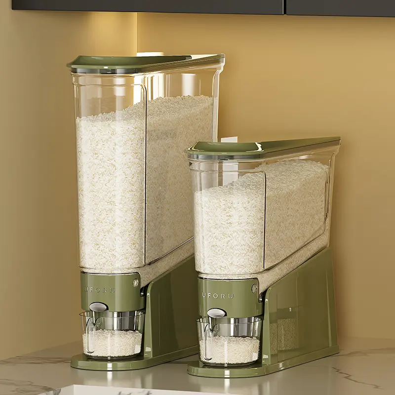 Rice Dispenser 11LBS/22LBS,Pantry Household Airtight,BPA-Free Clear Dry Food Dispenser Sealed Moisture Proof, Grain&Cereal Storage Bucket for Kitchen,Slim Rice Storage Container for Small Space, Cream Color