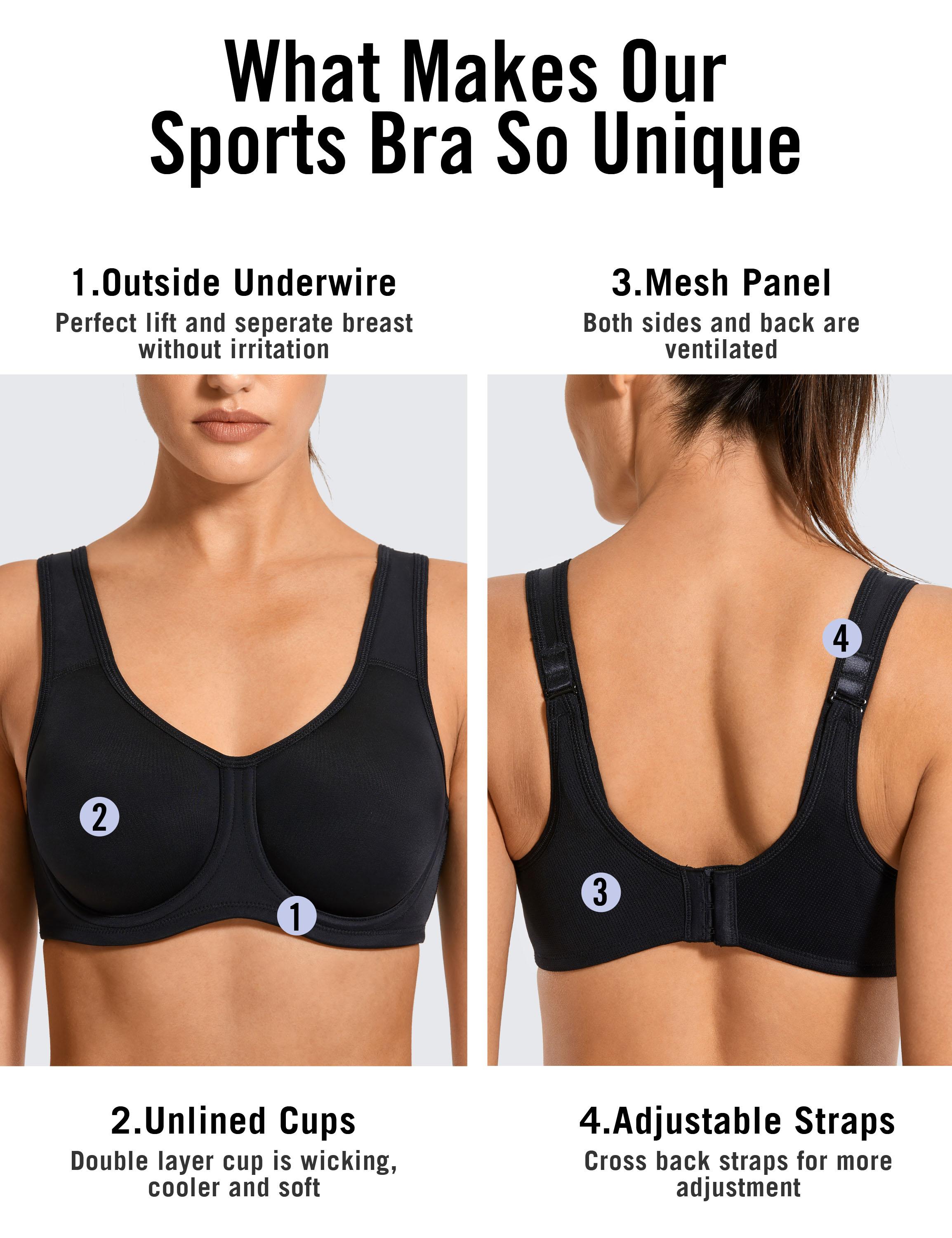 SYROKAN High Impact Sports Bra Women Underwire Max Control Plus Size Adjustable Straps Unlined