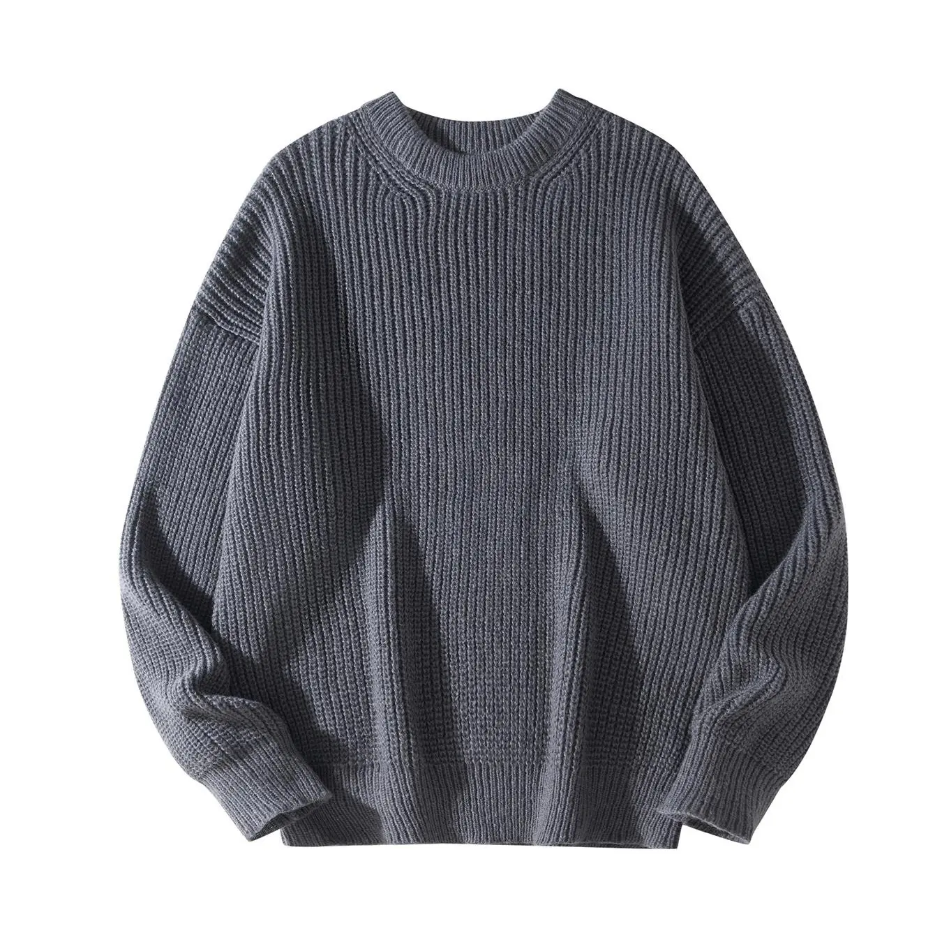 #SohoChic Menswear Crewneck Round Neck Long Sleeve Sweater - Unisex Elegant Retro Solid Color Autumn Winter Loose Fit Simple Fashion Knitwear Base Tops, Casual Man Black