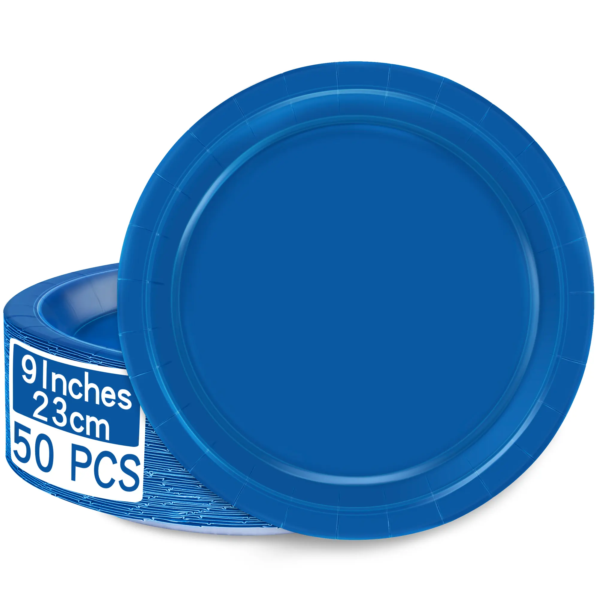 50 PCS Disposable Paper Plates, 9 Inches Dinner Paper Plates Set, Dark Blue Heavy Duty Paper Plates, Round Paper Plates for Daily Use Picnic Anniversary Birthday Passover Party Supplies