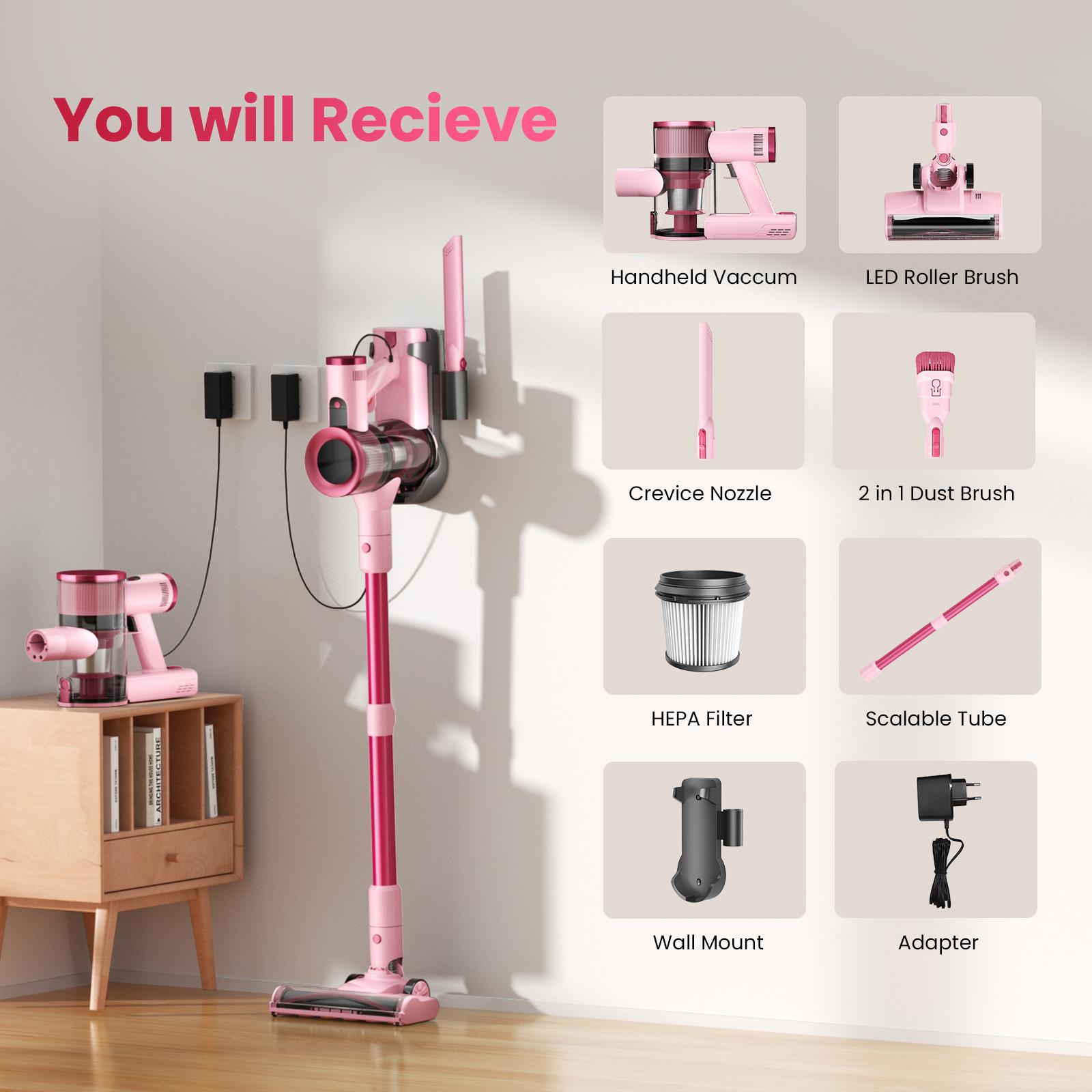 [FebFaves]S2 Cordless Vacuum, 50KPA Strong Suction & 55-Min Runtime, Anti-Tangle Rechargeable Stick Vacuum with Green LED for Easy Daily Cleaning , Lightweight 2-in-1 Handheld with Self-Standing Design for Floors, Carpets, Sofa, Tiles, Cars